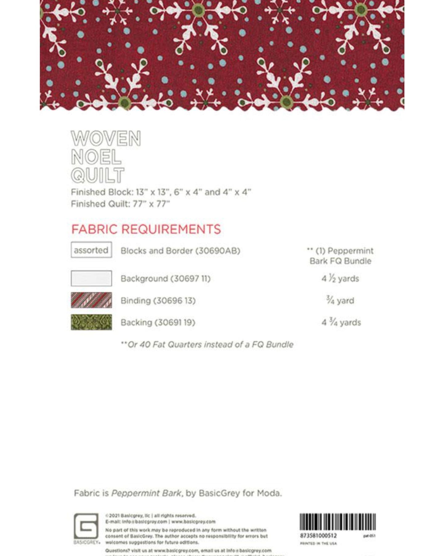 Woven Noel Quilt Pattern, by Basic Grey, PAT051, Fat Quarter Friendly Pattern - Good Vibes Quilt Shop