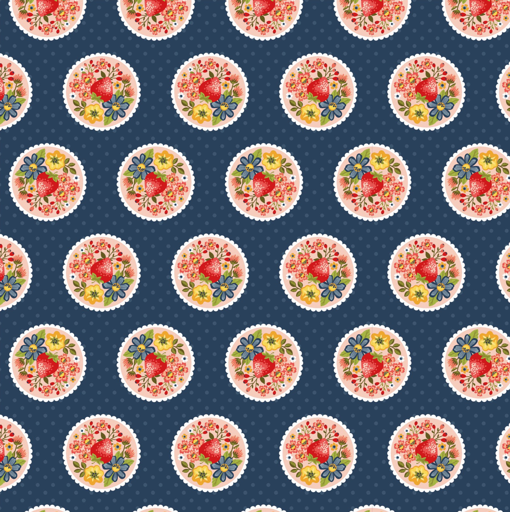 Betsy's Sewing Kit, Strawberry Pie, Blue, BK22106, sold by the 1/2 yard - Good Vibes Quilt Shop