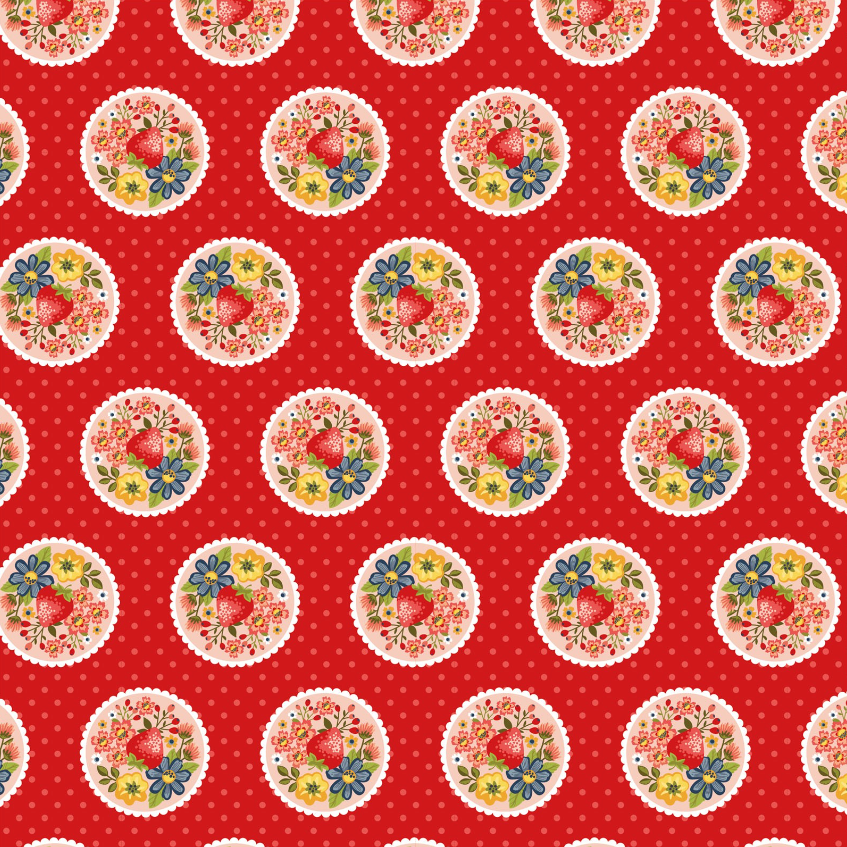 Betsy's Sewing Kit, Strawberry Pie, Red, BK22107, sold by the 1/2 yard - Good Vibes Quilt Shop