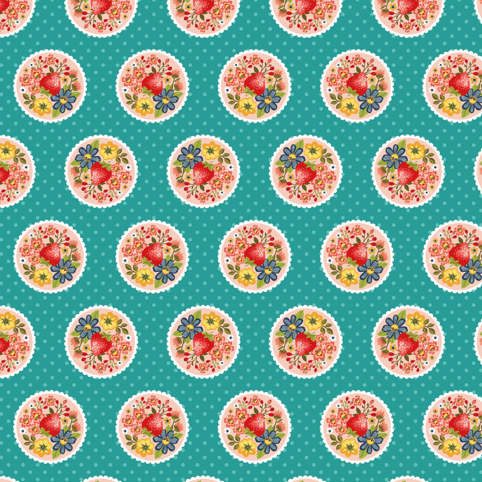 Betsy's Sewing Kit, Strawberry Pie, Teal, BK22108, sold by the 1/2 yard - Good Vibes Quilt Shop