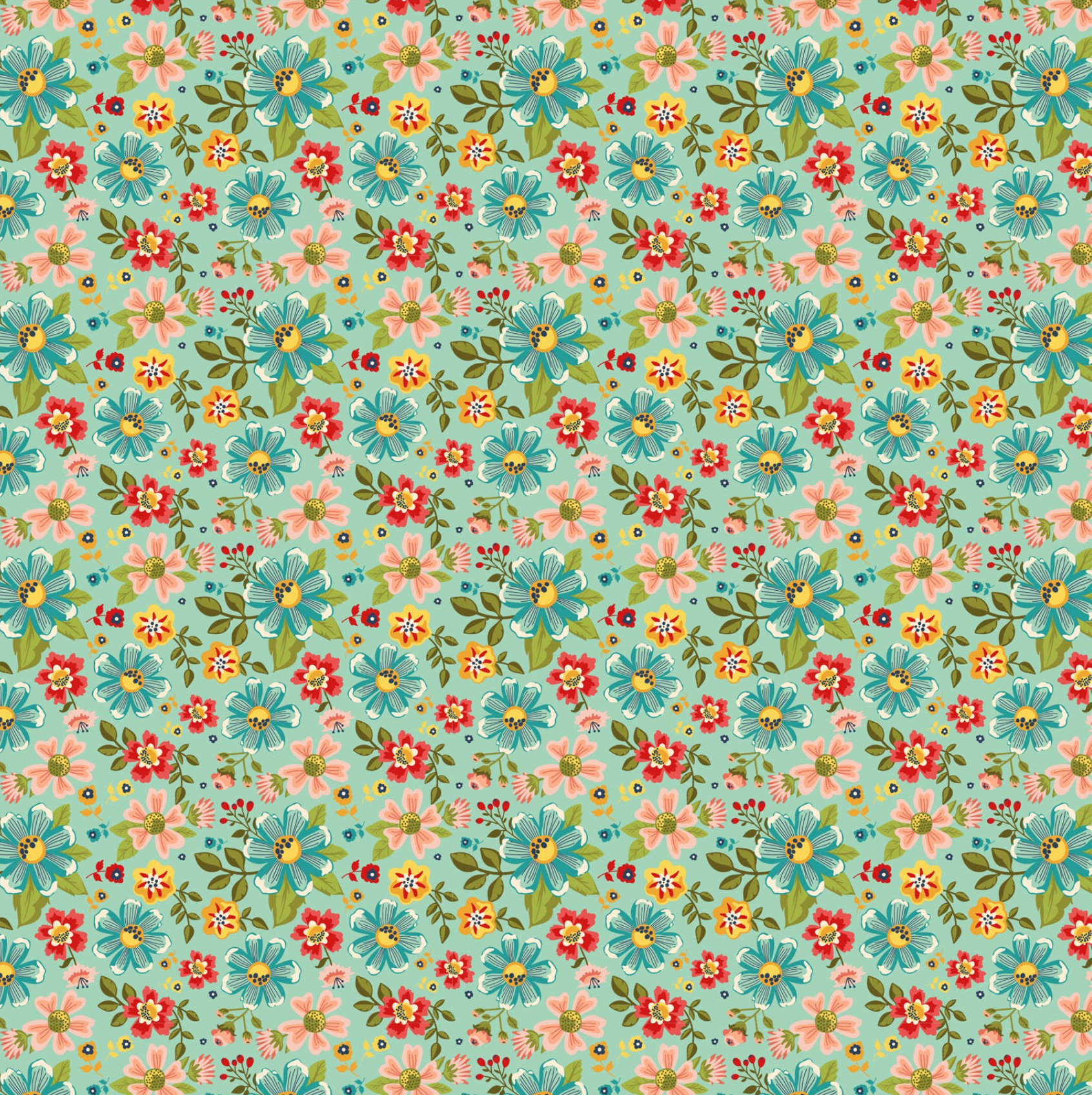 Betsy's Sewing Kit, Tossed Blooms, Teal, BK22102, sold by the 1/2 yard - Good Vibes Quilt Shop