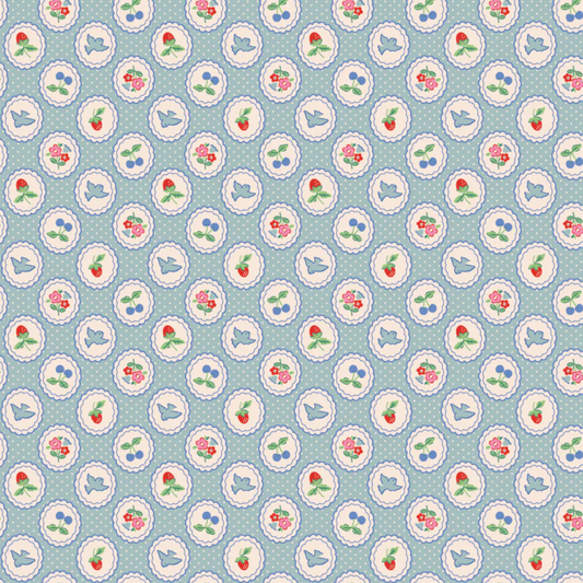 Bluebells and Buttercups, Chirp and Charm Sky, BL26871, Sold by the 1/2 Yard, PREORDER