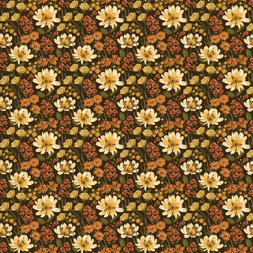 Bountiful Fabric, Floral C17861 Mocha, Sold by the 1/2 Yard, PREORDER - Good Vibes Quilt Shop