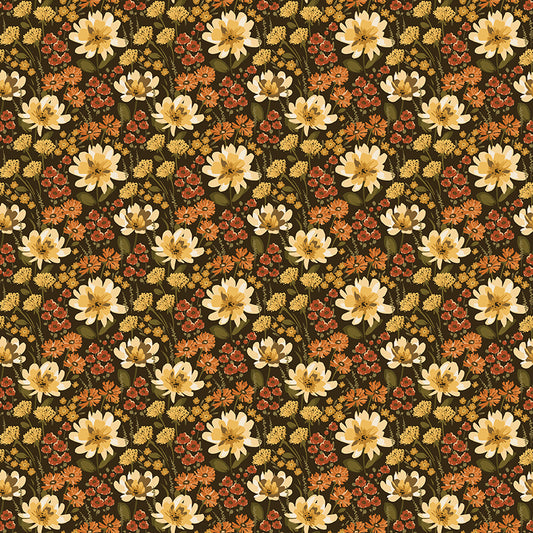 Bountiful Fabric, Floral C17861 Mocha, Sold by the 1/2 Yard, PREORDER