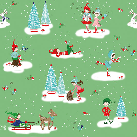 Pixie Noel 2 by Tasha Noel a Riley Blake Designs Collection, Green Main, Sold by the 1/2 yard - Good Vibes Quilt Shop