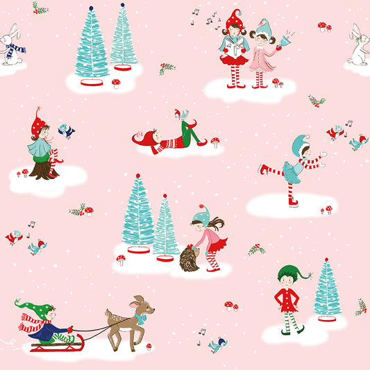 Pixie Noel 2 by Tasha Noel a Riley Blake Designs Collection, Pink Main, Sold by the 1/2 yard - Good Vibes Quilt Shop