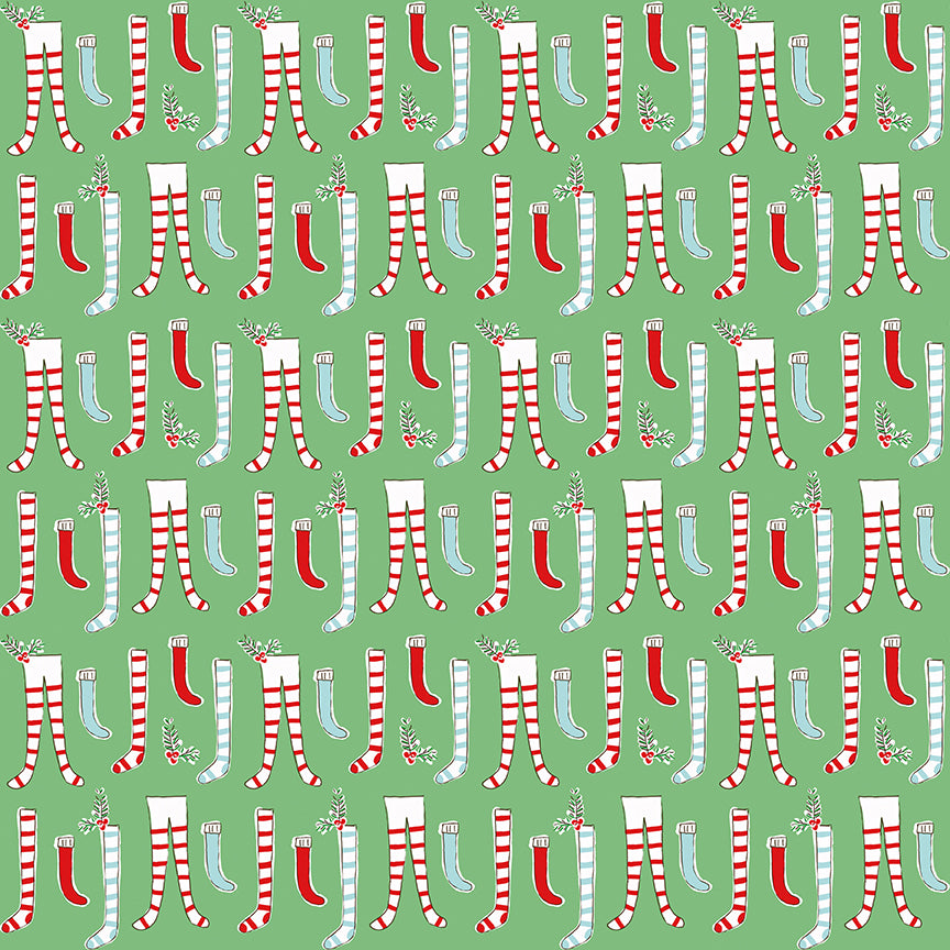 Pixie Noel 2 by Tasha Noel a Riley Blake Designs Collection, Green Stockings, Sold by the 1/2 yard - Good Vibes Quilt Shop