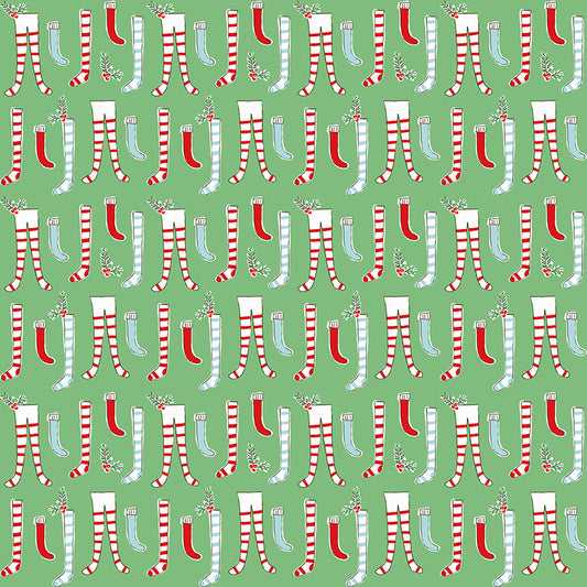 Pixie Noel 2 by Tasha Noel a Riley Blake Designs Collection, Green Stockings, Sold by the 1/2 yard - Good Vibes Quilt Shop