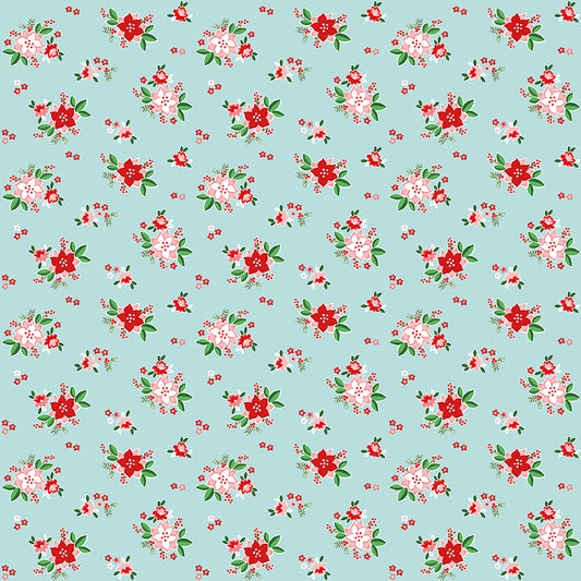 Pixie Noel 2 by Tasha Noel a Riley Blake Designs Collection, Aqua Poinsettias, Sold by the 1/2 yard - Good Vibes Quilt Shop