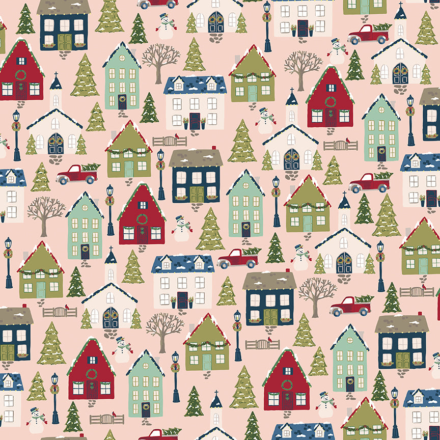 Christmas Village by Katherine Lenius, Blush Main - Good Vibes Quilt Shop