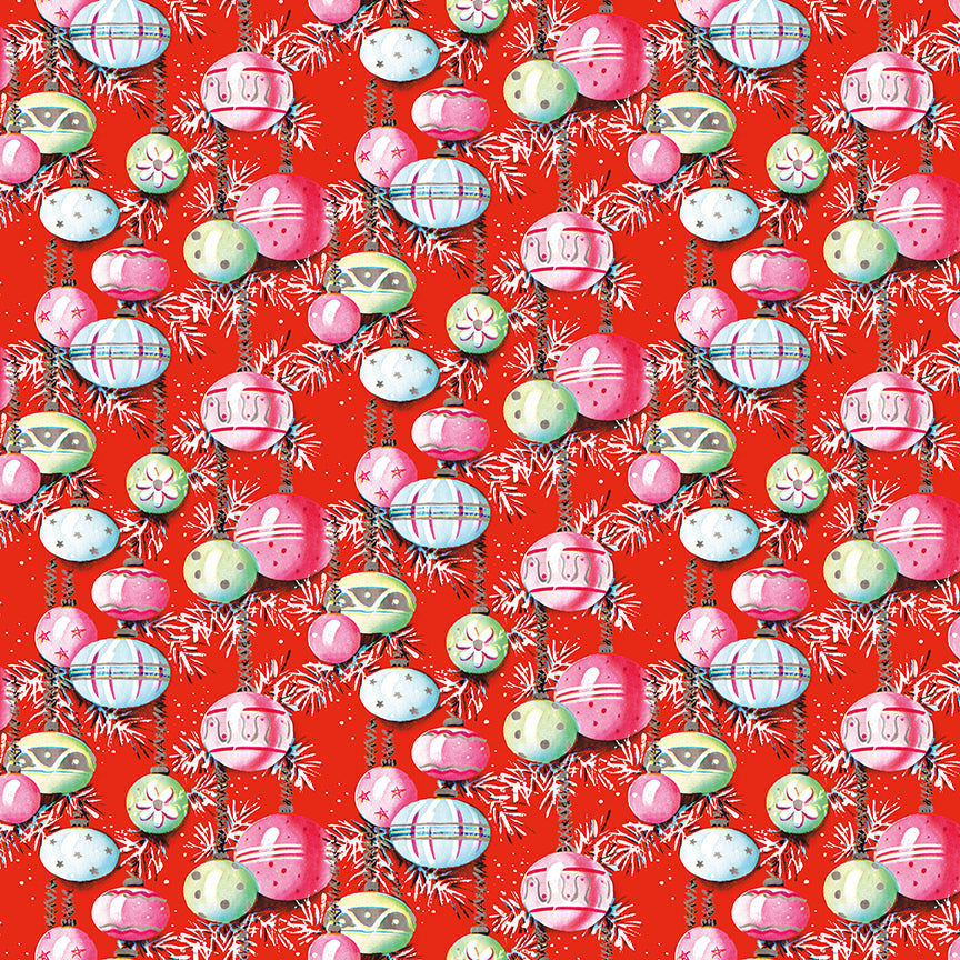 Christmas Joy by Lindsey Wilkes a Riley Blake Designs Collection, Red Ornaments, Sold by the 1/2 yard - Good Vibes Quilt Shop