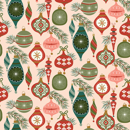 Christmas is in Town, C14741 Blush Ornaments, sold by the 1/2 yard, PREORDER - Good Vibes Quilt Shop