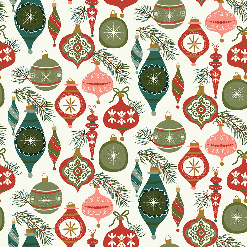 Christmas is in Town, C14741 Cream Ornaments, sold by the 1/2 yard, PREORDER - Good Vibes Quilt Shop