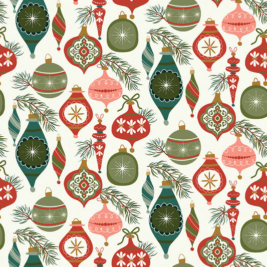 Christmas is in Town, C14741 Cream Ornaments, sold by the 1/2 yard, PREORDER - Good Vibes Quilt Shop