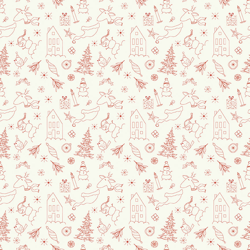 Christmas is in Town, C14742 Cream Doodles Ornaments, sold by the 1/2 yard, PREORDER - Good Vibes Quilt Shop