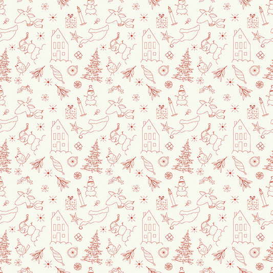 Christmas is in Town, C14742 Cream Doodles Ornaments, sold by the 1/2 yard, PREORDER - Good Vibes Quilt Shop