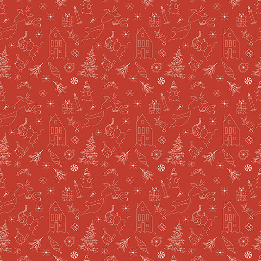 Christmas is in Town, C14742 Red Doodles Ornaments, sold by the 1/2 yard, PREORDER - Good Vibes Quilt Shop