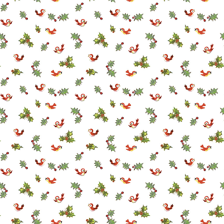 Jingle Bells, designed by Lindsay Wilkes, C14835-White Birds, sold by the 1/2 yard, PREORDER - Good Vibes Quilt Shop