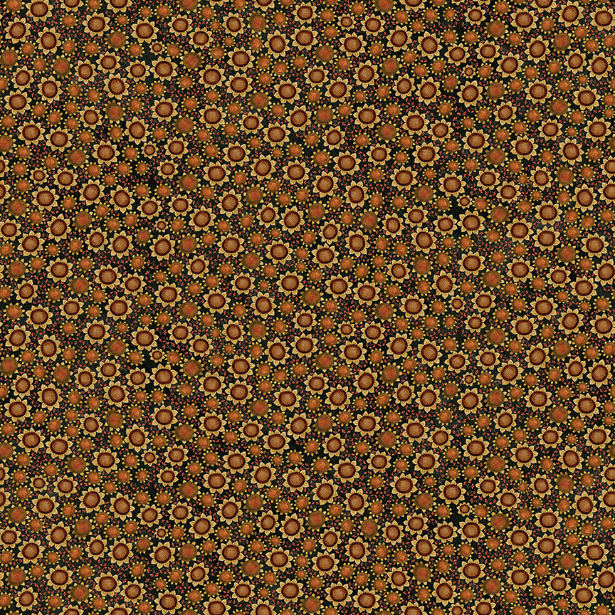 Bittersweet Farm, Midnight SunFlowers, C14854 Midnight Brown, Sold by the 1/2 yard