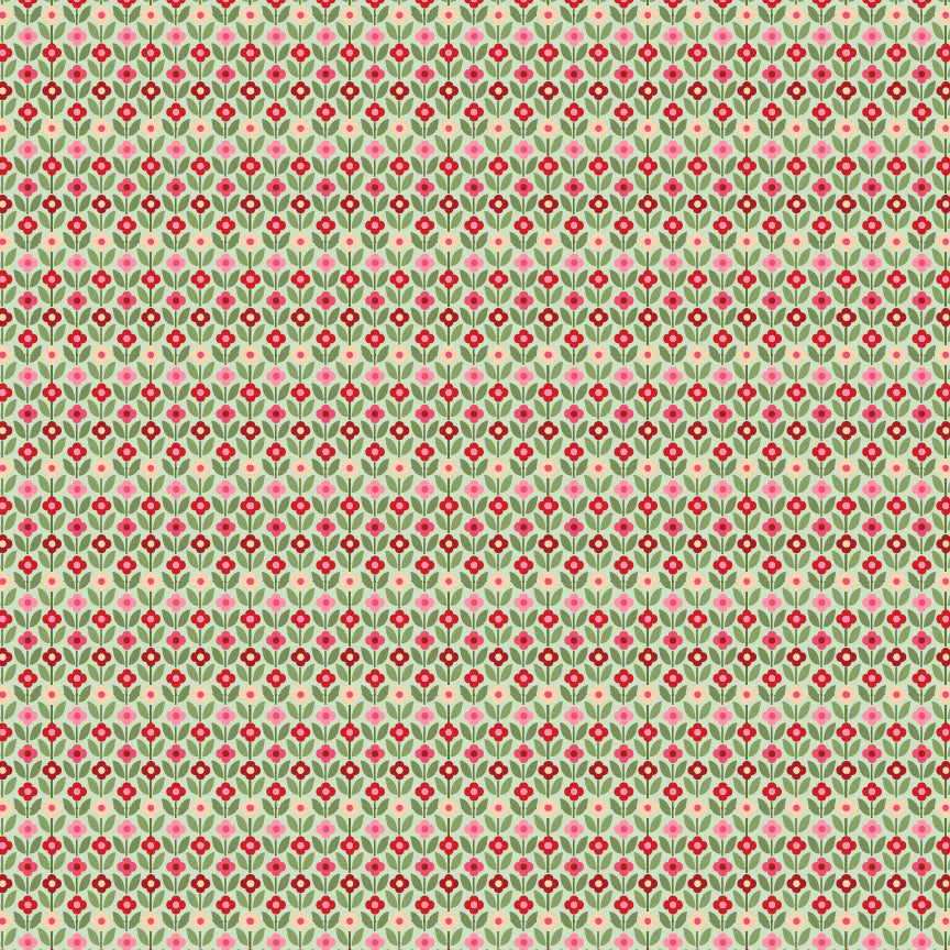 Cuckoo Christmas Fabric by Lori Woods for Poppie Cotton | Folkie Blooms Green CH271206 | Sold by the 1/2 Yard | PREORDER!