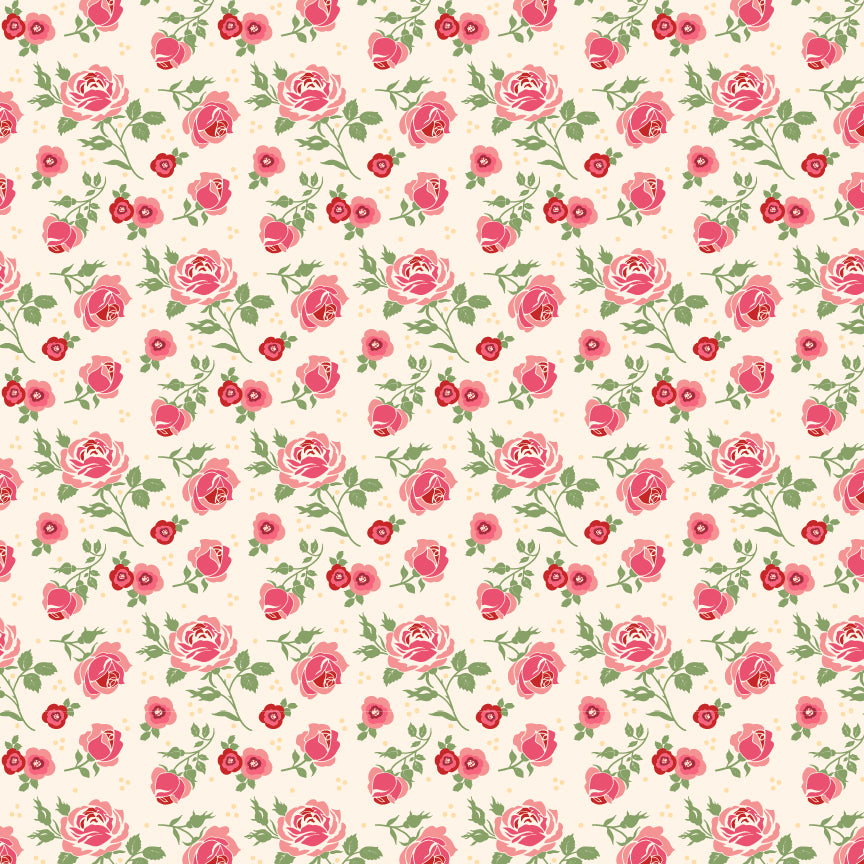 Cuckoo Christmas Fabric by Lori Woods for Poppie Cotton | Christmas Roses Buff CH271216 | Sold by the 1/2 Yard | PREORDER!