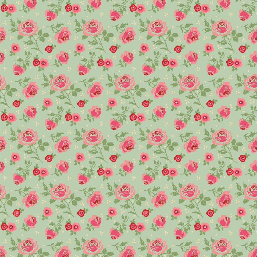 Cuckoo Christmas Fabric by Lori Woods for Poppie Cotton | Christmas Roses Green CH271218 | Sold by the 1/2 Yard | PREORDER!
