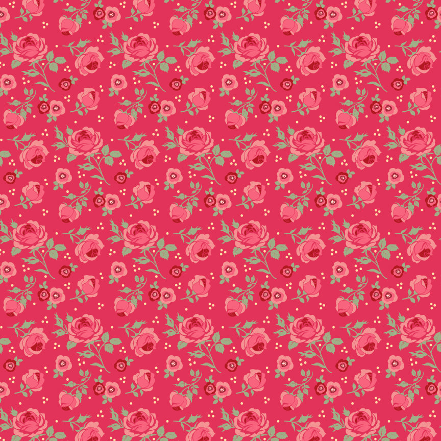 Cuckoo Christmas Fabric by Lori Woods for Poppie Cotton | Christmas Roses Red CH271217 | Sold by the 1/2 Yard | PREORDER!