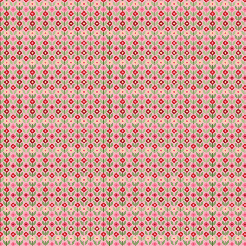 Cuckoo Christmas Fabric by Lori Woods for Poppie Cotton | Folkie Blooms Pink CH271205 | Sold by the 1/2 Yard | PREORDER!