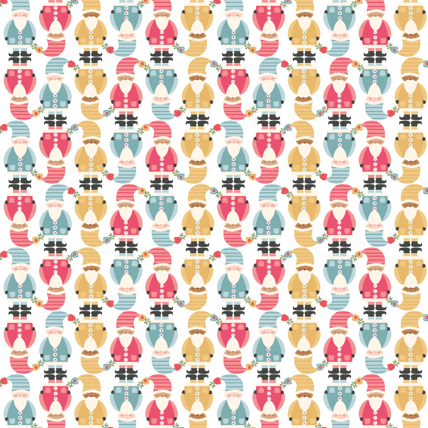 Cuckoo Christmas Fabric by Lori Woods for Poppie Cotton | Gnomies White CH271210 | Sold by the 1/2 Yard | PREORDER!