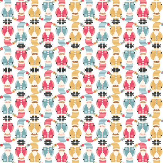 Cuckoo Christmas Fabric by Lori Woods for Poppie Cotton | Gnomies White CH271210 | Sold by the 1/2 Yard | PREORDER!