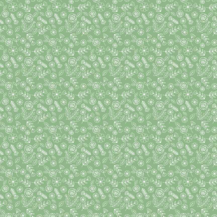 Cuckoo Christmas Fabric by Lori Woods for Poppie Cotton | Tossed Bloomers Green CH271209 | Sold by the 1/2 Yard | PREORDER!
