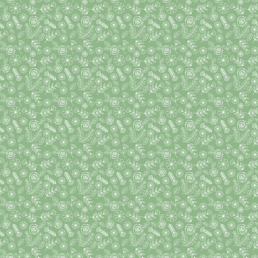 Cuckoo Christmas Fabric by Lori Woods for Poppie Cotton | Tossed Bloomers Green CH271209 | Sold by the 1/2 Yard | PREORDER!
