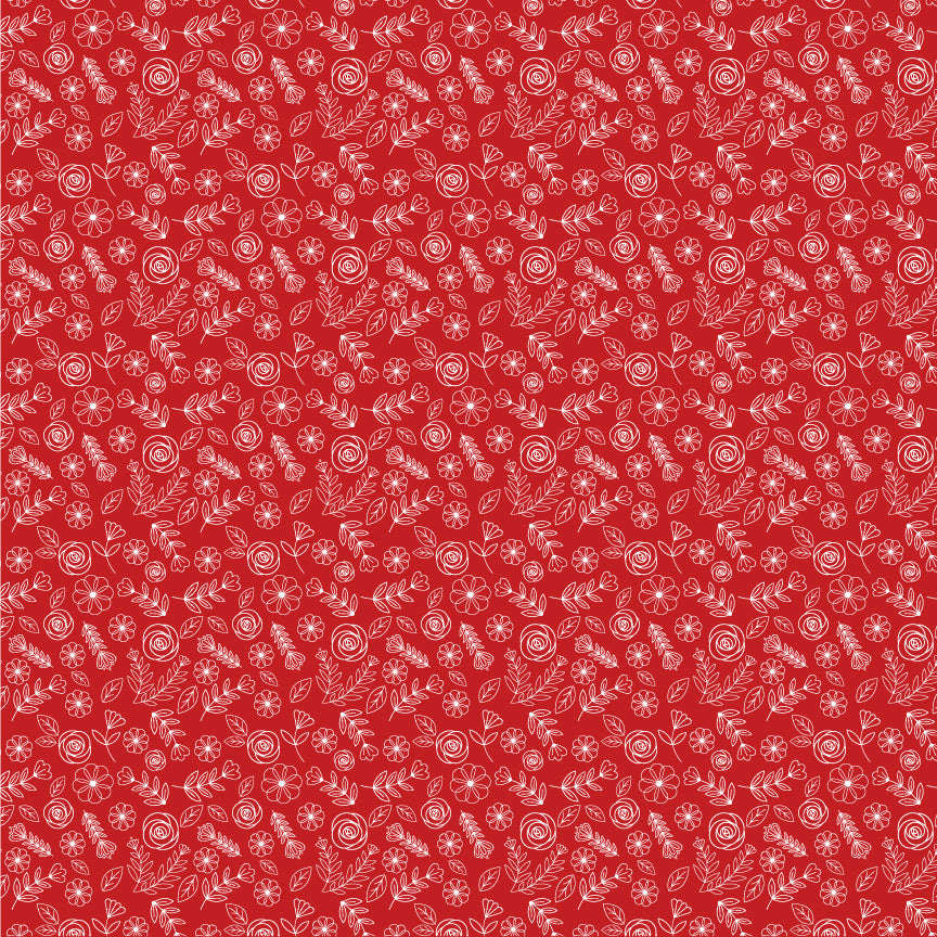 Cuckoo Christmas Fabric by Lori Woods for Poppie Cotton | Tossed Bloomers Red CH271208 | Sold by the 1/2 Yard | PREORDER!