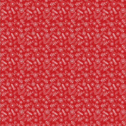 Cuckoo Christmas Fabric by Lori Woods for Poppie Cotton | Tossed Bloomers Red CH271208 | Sold by the 1/2 Yard | PREORDER!