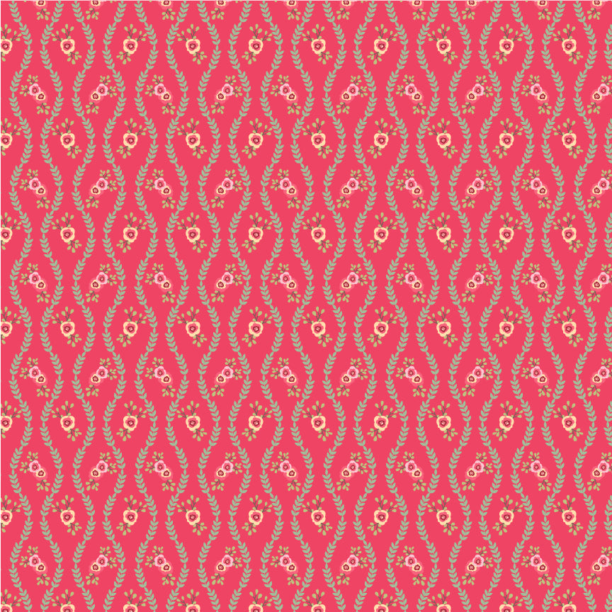 Cuckoo Christmas Fabric by Lori Woods for Poppie Cotton | Winter Vines Red CH271214 | Sold by the 1/2 Yard | PREORDER!
