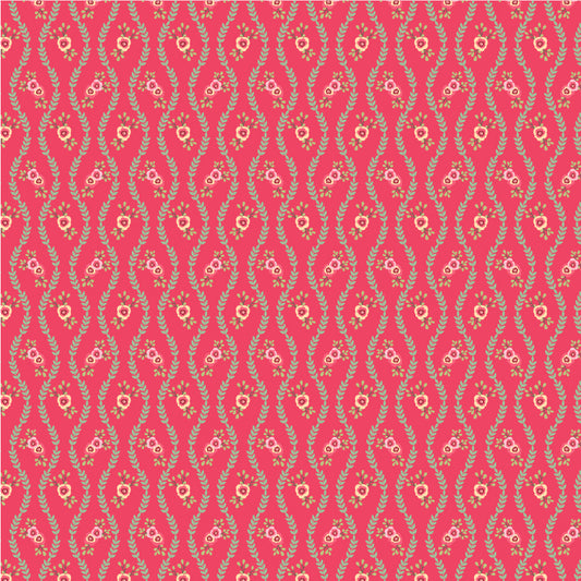 Cuckoo Christmas Fabric by Lori Woods for Poppie Cotton | Winter Vines Red CH271214 | Sold by the 1/2 Yard | PREORDER!