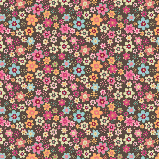 Calico Cowgirls, Cowgirl Meadow Brown, CW24814, sold by 1/2 yard, *PREORDER