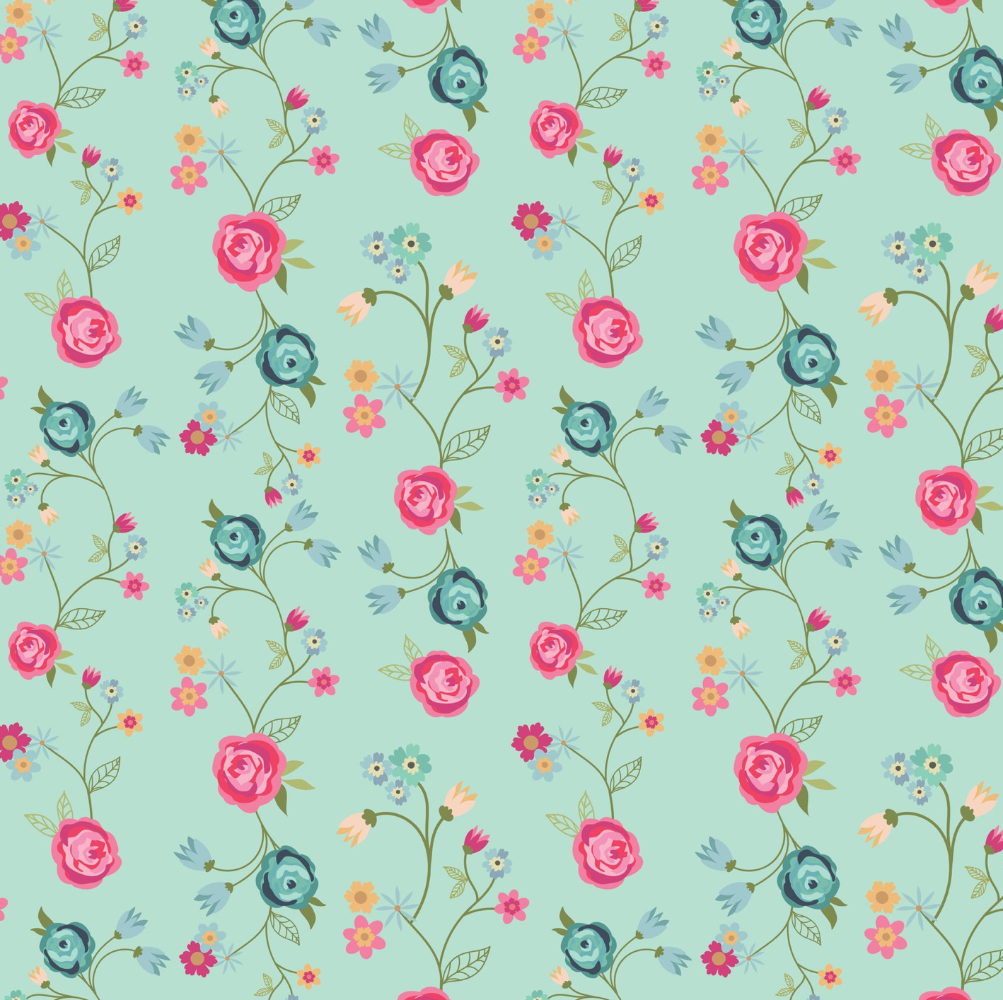 Calico Cowgirls, Floral & Vines Teal, CW24817, sold by 1/2 yard, *PREORDER