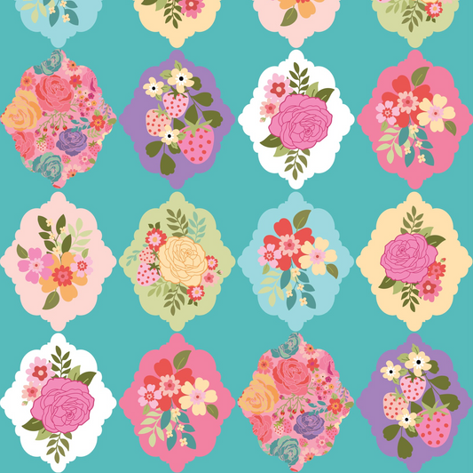 Calico Cowgirls, Wallpaper Roses Teal, CW24804, sold by 1/2 yard, *PREORDER