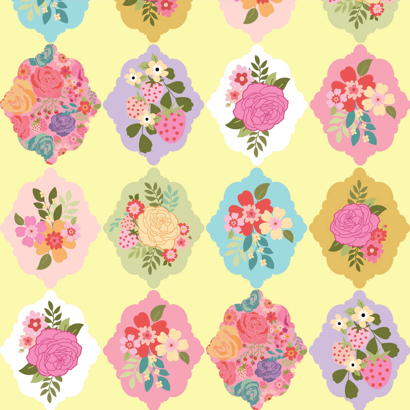 Calico Cowgirls, Wallpaper Roses Yellow, CW24806, sold by 1/2 yard, *PREORDER