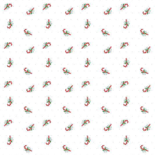 Claus and Co, Candy Cane Toss C17746 White, Sold by the 1/2 Yard, PREORDER!
