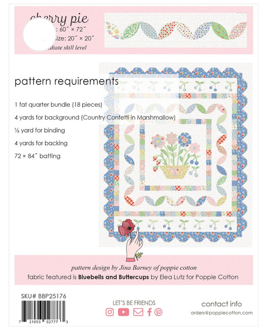 Back view of Cherry Pie Quilt Pattern by Elea Lutz for Poppie Cotton, showcasing the detailed cherry pie design on fabric.