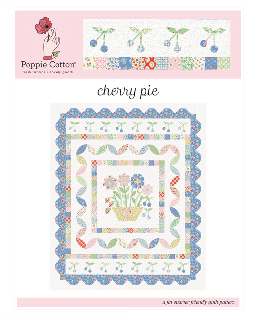Cherry pie quilt pattern by Poppie Cotton featuring a charming cherry design, perfect for quilting projects.