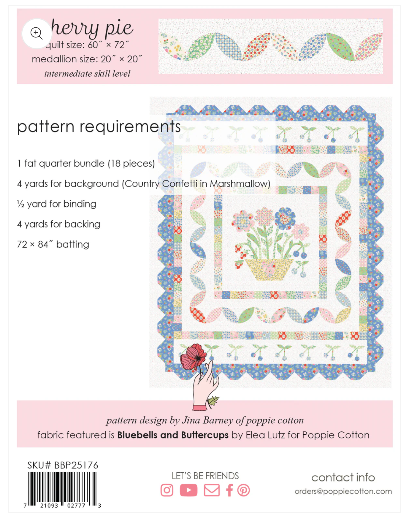 Cherry Pie KIT for Bluebells and Buttercups, KIT for Quilt Top, PREORDER - Good Vibes Quilt Shop