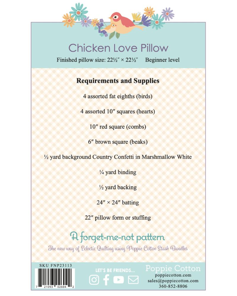 Chicken Love Pillow, from the Forget Me Not Collection, a STASH BUSTER PATTERN!
