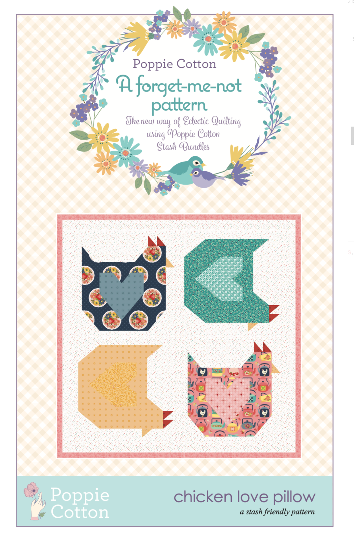 Chicken Love Pillow, from the Forget Me Not Collection, a STASH BUSTER PATTERN! - Good Vibes Quilt Shop