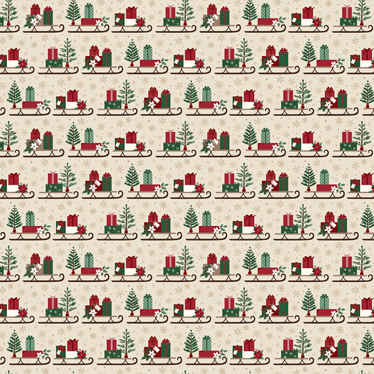 Christmas Time, Sleds C17822 Linen, Sold by the 1/2 Yard, PREORDER - Good Vibes Quilt Shop