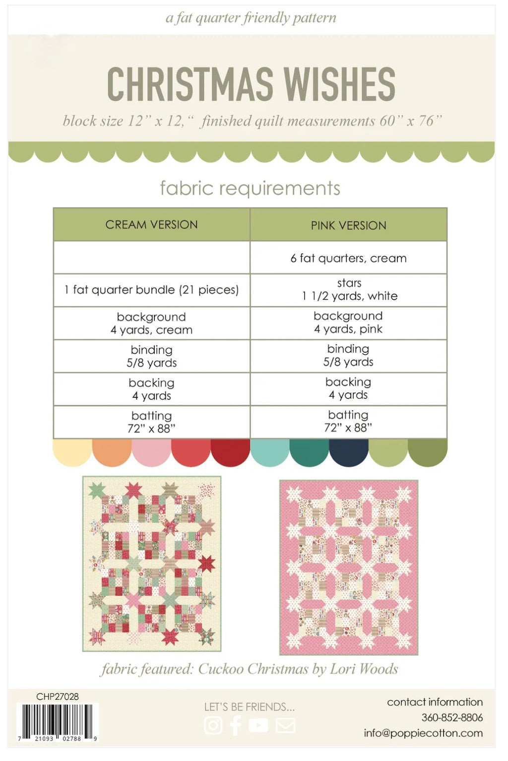 Christmas Wishes Quilt Pattern by Jina Barney for Poppie Cotton | Cuckoo Christmas | CHP27028 | PREORDER!