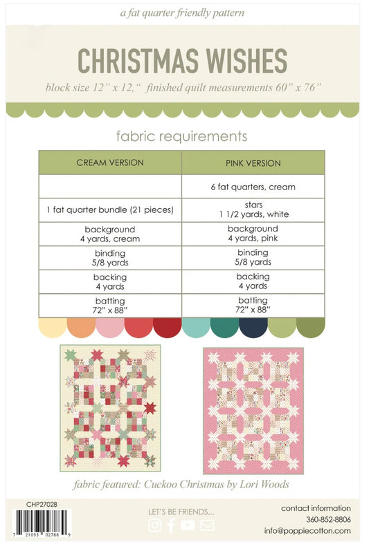 Christmas Wishes Quilt Pattern by Jina Barney for Poppie Cotton | Cuckoo Christmas | CHP27028 | PREORDER!