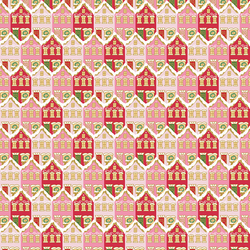 Claus and Co, Christmas Houses with Sparkle, SC17742 Red, Sold by the 1/2 Yard, PREORDER! - Good Vibes Quilt Shop